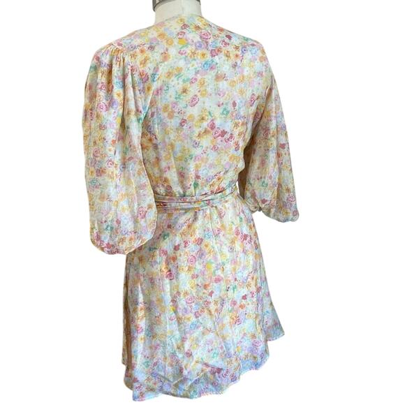 MINKPINK Elvire Floral Romantic Wrap Print Mini Dress Size X-Large - Picture 3 of 13